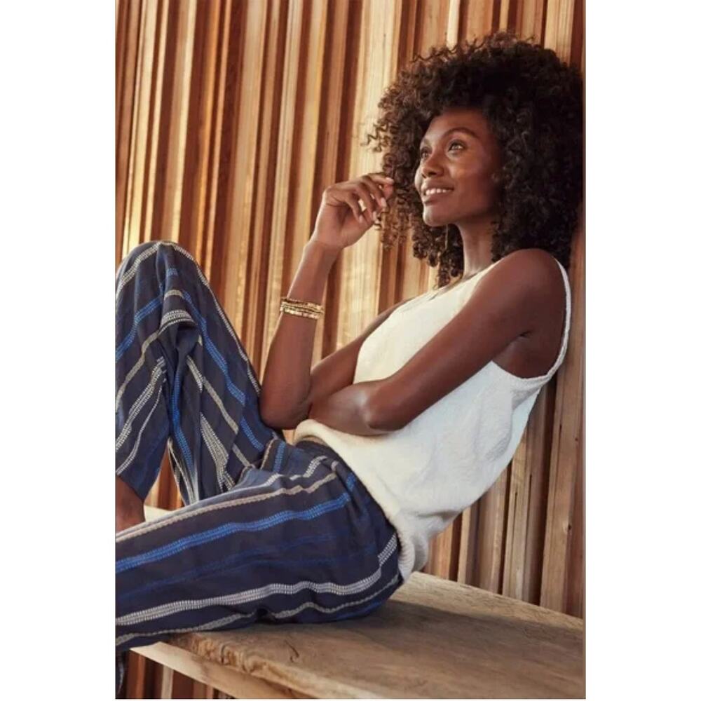 MICHAEL STARS NWT Evereve Navy Embroidered Striped Elastic Waist Pants // XL - Picture 12 of 12